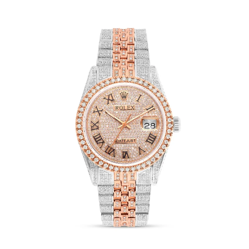 Women’s modern engagement ring-Full Diamond Two Tone Gold  Rolex DateJust Rose Diamond Dial