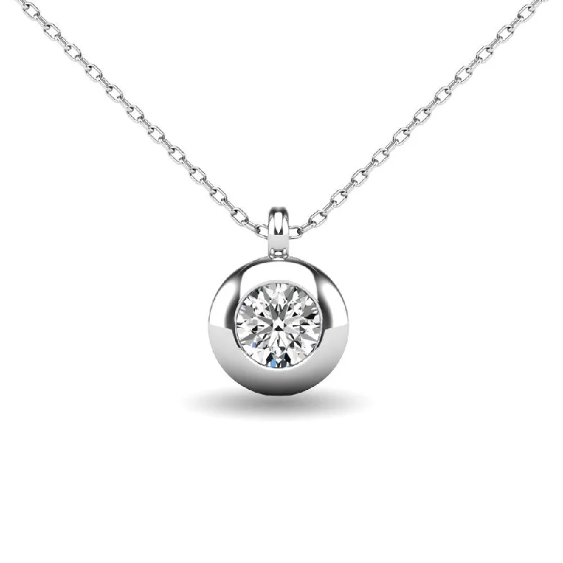 Women’s layered pendant necklace-Diamond 1/10 ct tw Bezel Set Pendant in 10K White Gold