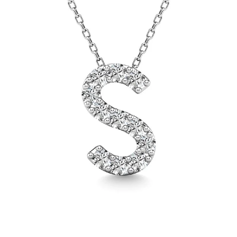 Women’s gold chain necklace-Diamond 1/10 Ct.Tw. Letter S Pendant in 14K White Gold"