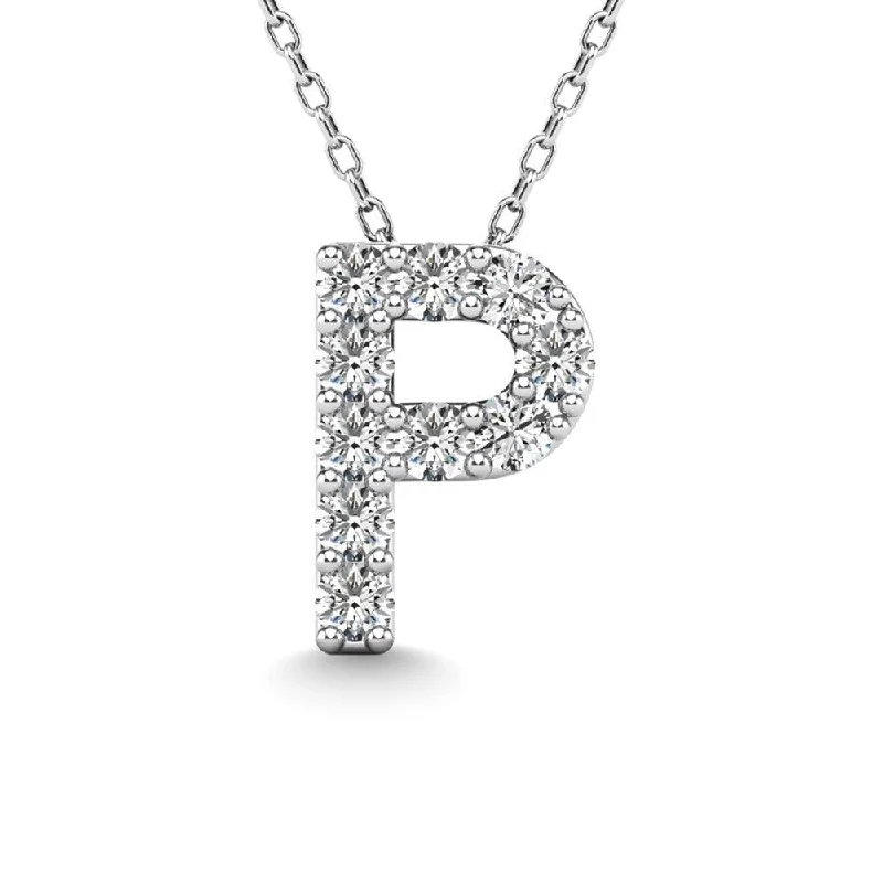 Women’s crystal necklace-Diamond 1/10 Ct.Tw. Letter P Pendant in 14K White Gold"