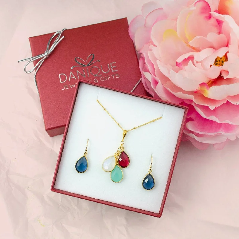 Women’s sparkling hoop earrings-Custom Mother's Birthstone Necklace & Earrings Set [TCS]