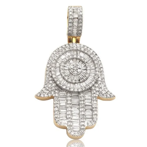 Women’s zodiac necklace-14K 1.20CTW DIAMOND BAGUETTE ALLAH HAMSA PENDANT