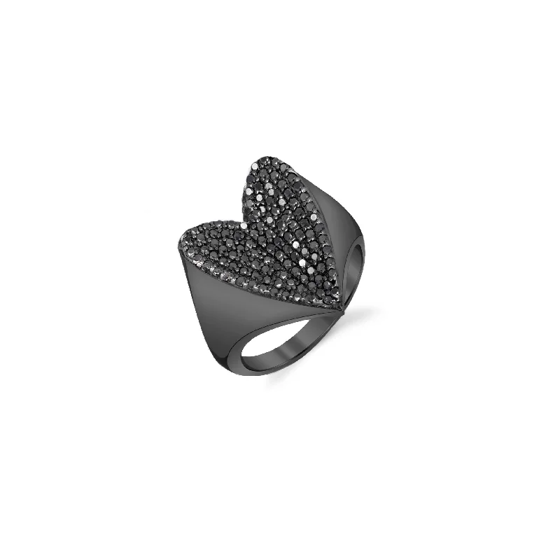 Women’s vintage engagement ring-Black Diamond Folded Heart Ring RB033