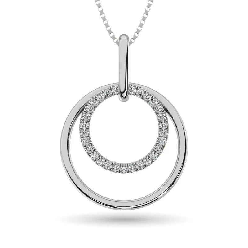 Women’s heart-shaped pendant necklace-Diamond 1/8 ct tw Duel Circle Pendant in 10K White Gold