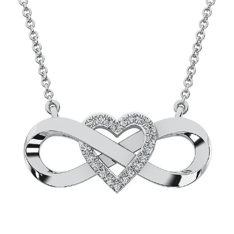 Women’s floral necklace-10K White Gold 1/20 Ct.Tw. Diamond Infinity Pendant With Heart