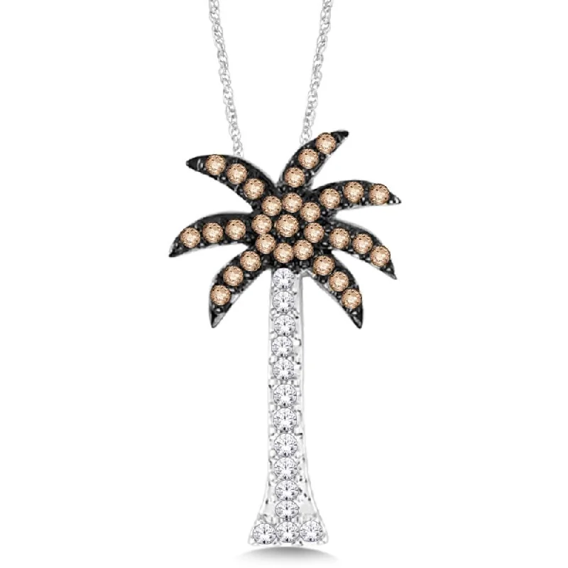 Women’s adjustable necklace-14K White Gold 1/10 Ct Diamond Palm Tree Pendant