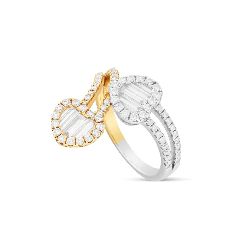 Women’s celestial engagement ring-18k Two-Tone Baguette & Round Diamond Heart Wrap Ring