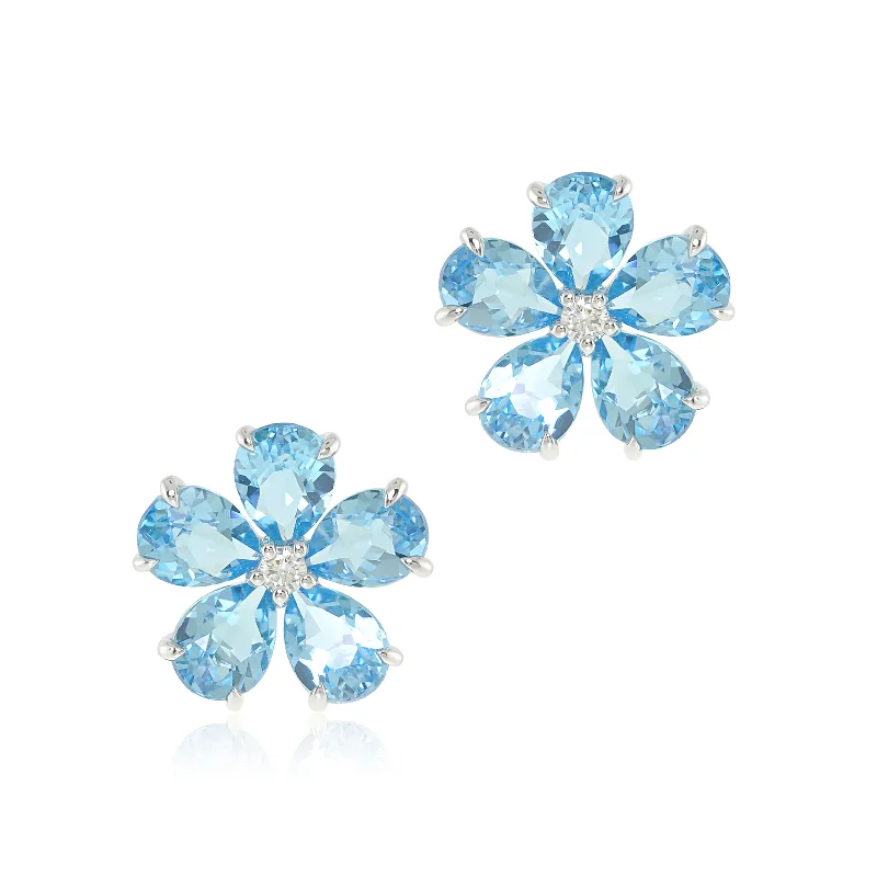 Women’s chic drop earrings-Forget-Me-Not Earrings in Swiss Blue Topaz & Diamonds