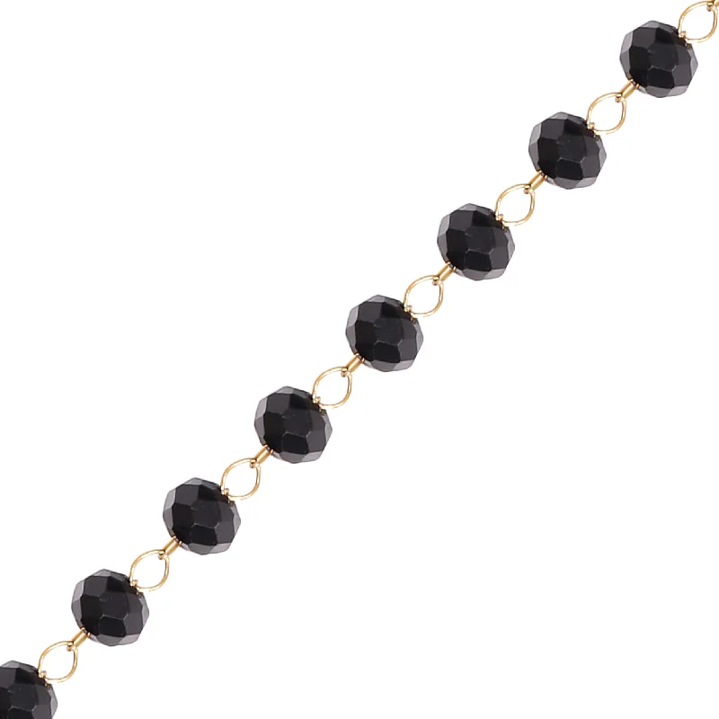 Women’s celestial necklace-18K Gold PVD Stainless Steel Black Beaded Chain - By The Foot / SPL1025