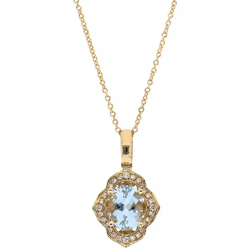 Women’s heart pendant necklace-14K Yellow Gold Aquamarine and Diamond Pendant