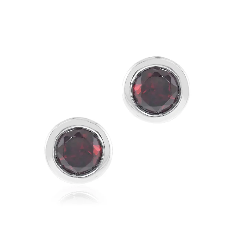 Women’s fashion earrings-Silver Mini Dot Earrings in Garnet