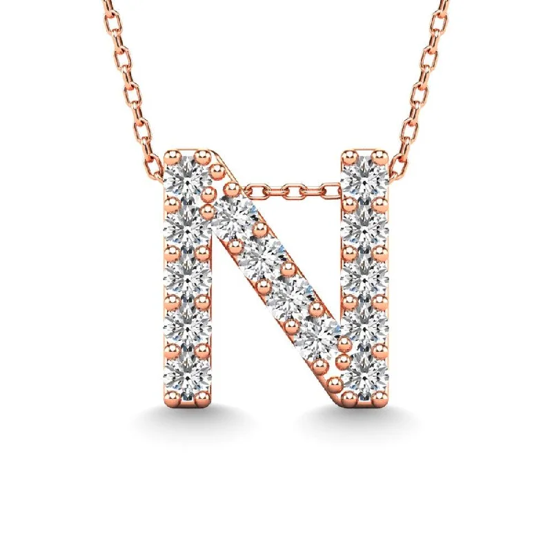 Women’s eternity necklace-Diamond 1/6 Ct.Tw. Letter N Pendant in 14K Rose Gold"