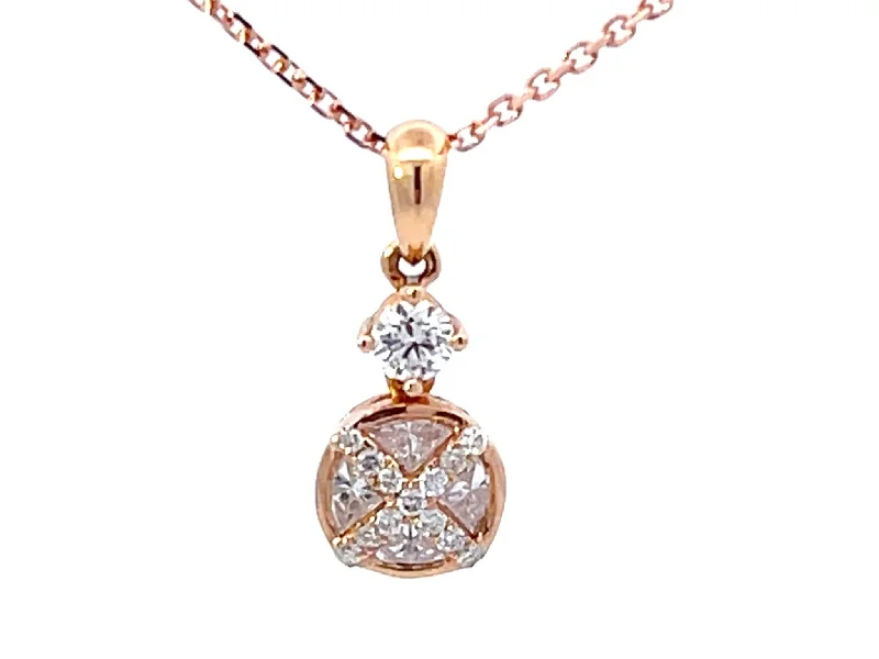 Women’s yellow gold necklace-Illusion Setting Diamond Pendant in 18k Rose Gold