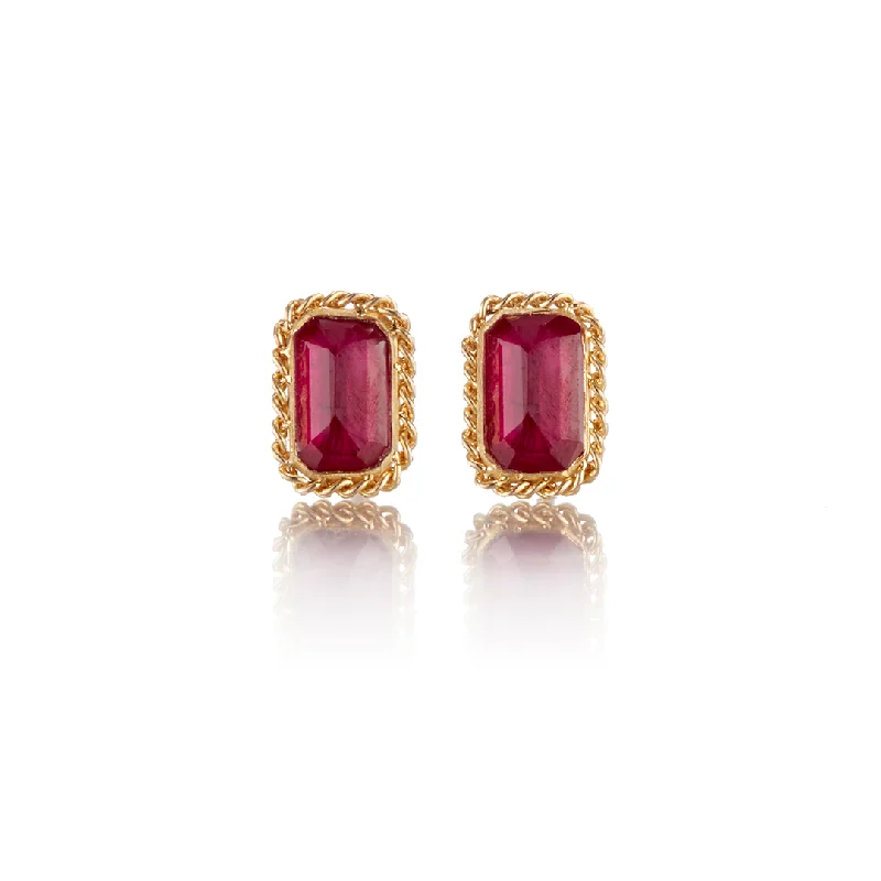 Women’s sapphire stud earrings-Rectangular Ruby Stud Earrings