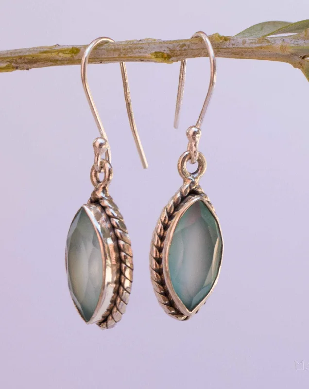 Women’s large earrings-Aqua Chalcedony Earrings~ Sterling Silver 925 ~ MN036