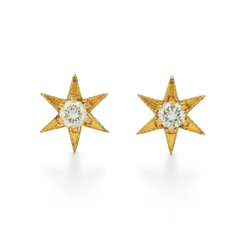 Women’s engraved earrings-Petite Six Point Star Stud Earrings