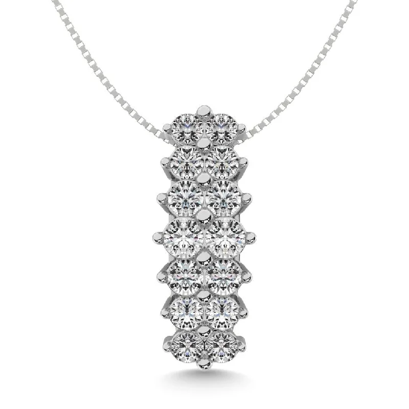 Women’s statement necklace-Diamond 1 1/2 ct tw Round Cut Pyramid Pendant in 14K White Gold