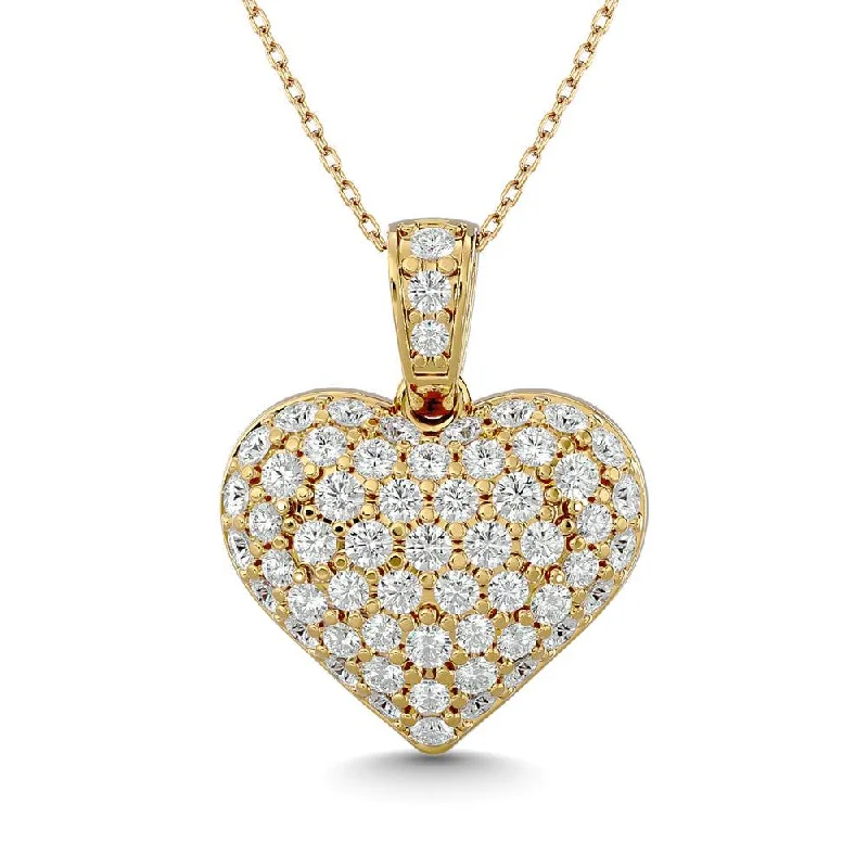 Women’s simple pearl necklace-Diamond 1 ct tw Heart Pendant in 10K Yellow Gold