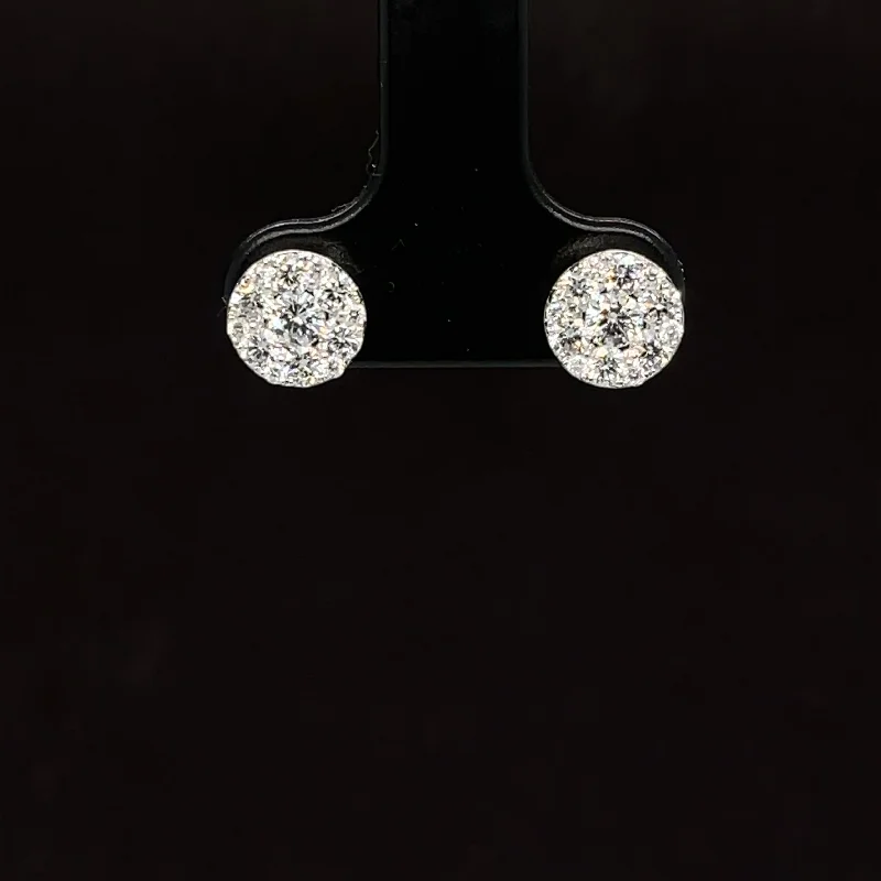 Women’s geometric earrings-Diamond Round Cluster Stud Earrings in 18k White Gold - #588 - ERDIA356846