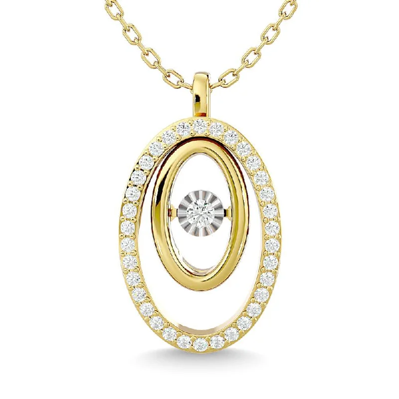 Women’s pearl pendant necklace-Diamond 1/4 Ct.Tw. Oval Shape Pendant in 14K Yellow Gold