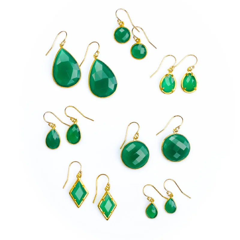 Women’s teardrop earrings-Green Onyx Earrings : May Birthstone