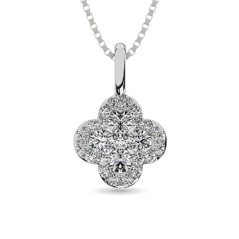 Women’s diamond choker necklace-Diamond Clover Pendant 1/3 ct tw in 14K White Gold