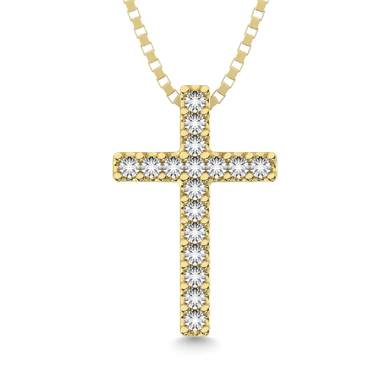 Women’s double pendant necklace-Classic Diamond Cross Pendant 1/10 Ct.Tw. 10K Yellow Gold