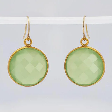 Women’s diamond drop earrings-Green Chalcedony large round Vermeil Gold or Sterling Silver bezel set Earrings