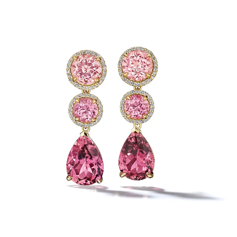 Women’s celestial earrings-Pink Tourmaline Diamond 3-Drop Earrings