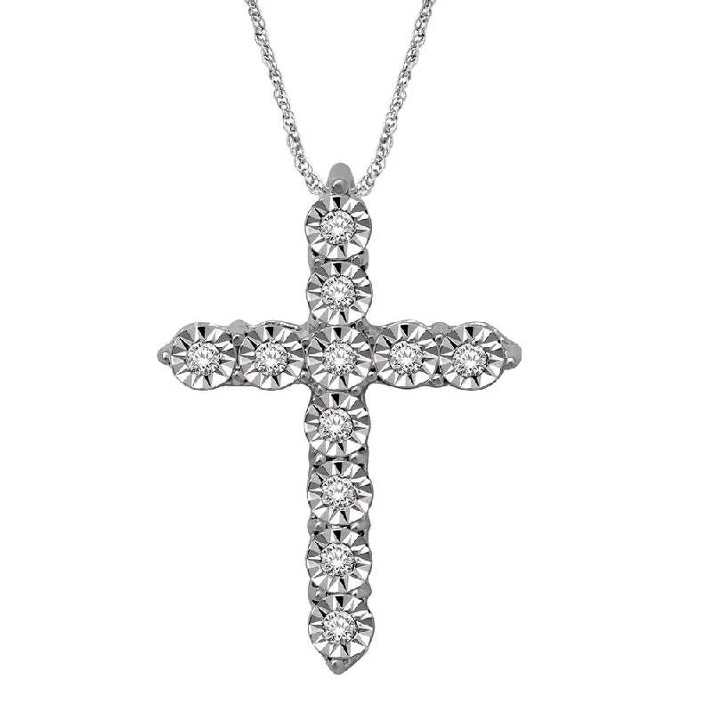 Women’s layered necklace-10K White Gold 1/10 Ct.Tw.Diamond Cross Pendant