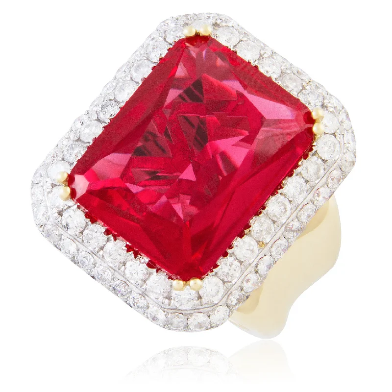 Women’s luxury moissanite engagement ring-10k Yellow Gold 3.13ct Men's Diamond and Ruby Ring