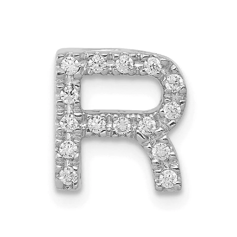 Women’s band engagement ring-14k White Gold Diamond Initial R Charm