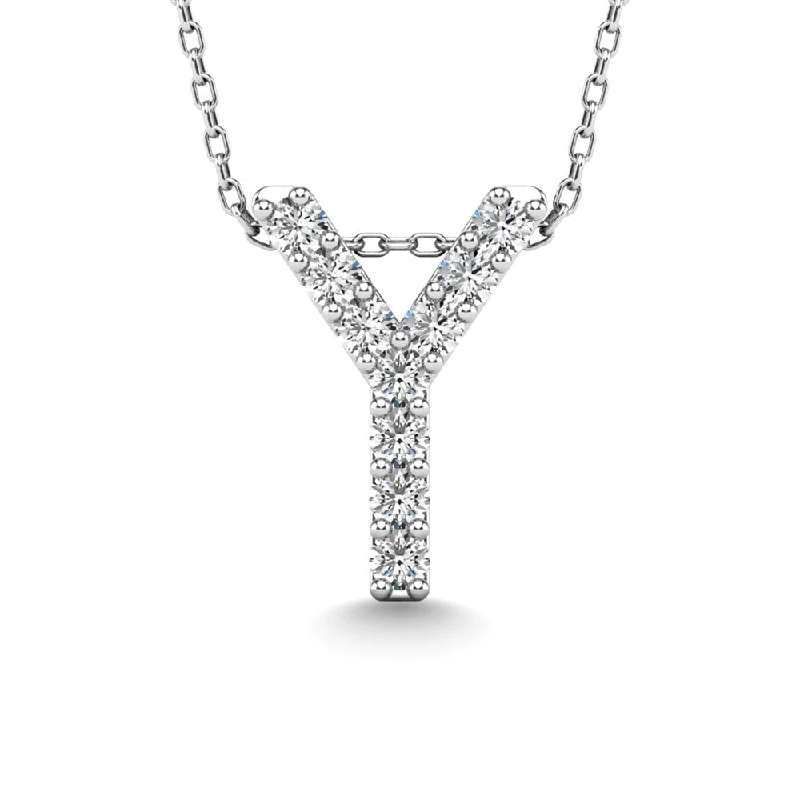 Women’s gold necklace-Diamond 1/10 Ct.Tw. Letter Y Pendant in 14K White Gold""