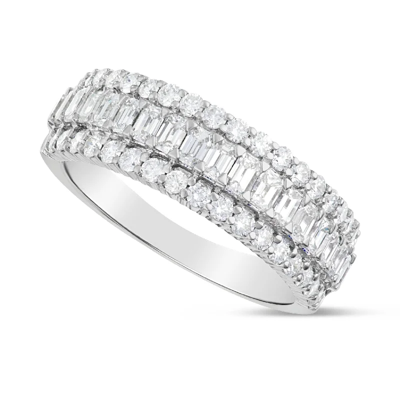 Women’s promise engagement ring-14K White Gold 3.16ct Emerald Diamond Half Eternity Ring