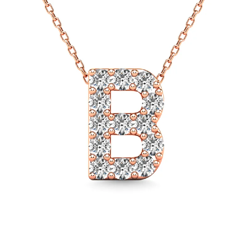 Women’s layered gold necklace-Diamond 1/8 Ct.Tw. Letter B Pendant in 14K Rose Gold""