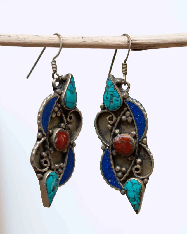 Women’s high-fashion earrings-Celia Turquoise Tibetan Earrings ~German Silver ~ SME026