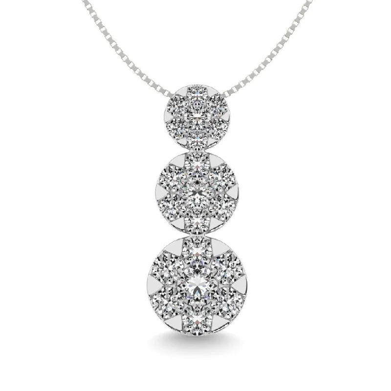 Women’s layered necklace-Diamond 1 1/2 ct tw Three Stone Flower Pendant in 14K White Gold