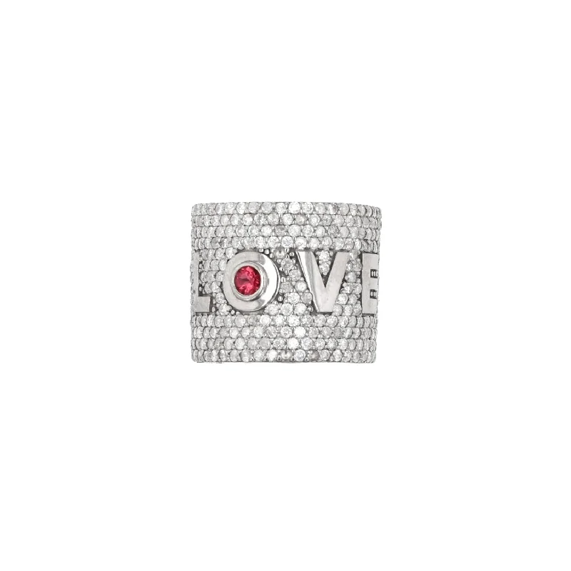 Women’s heirloom-style engagement ring-Pave Diamond Bezel Tourmaline "LOVE" Wide Cuff Ring  R0414