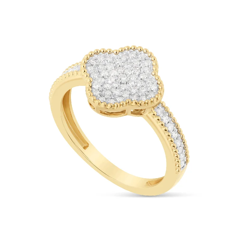 Women’s gemstone engagement ring-14k Gold Diamond Clover Ring