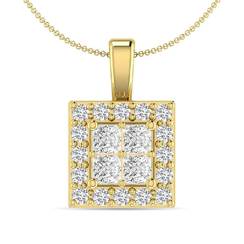 Women’s double pendant necklace-Diamond 1/4 Ct.Tw. Round and Princess Fashion Pendant in 14K Yellow Gold