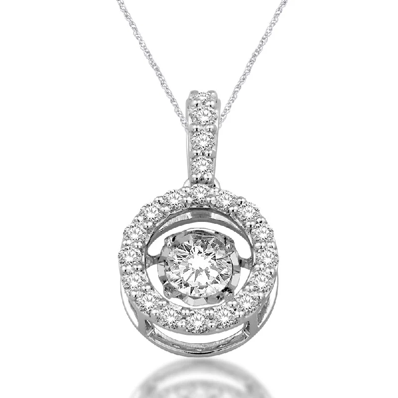 Women’s boho necklace-14K White Gold 2/5 Ct.Tw. Moving Diamond Pendant