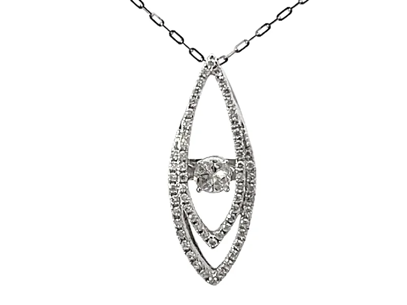 Women’s rectangular necklace-Navette Double Diamond Halo Piecut Diamond Center Pendant 18k White Gold