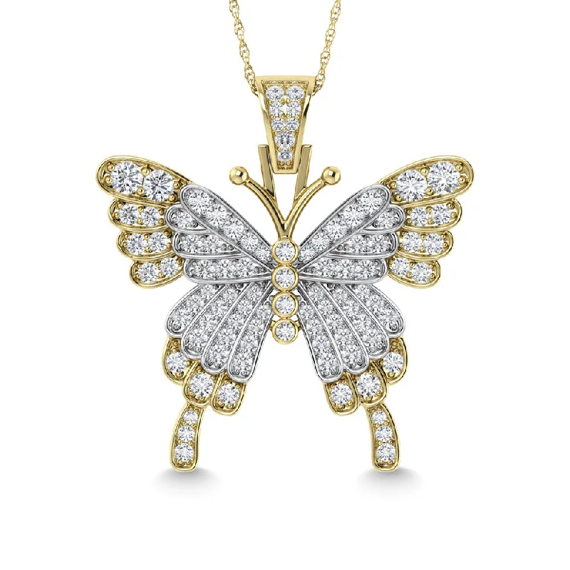 Women’s gold necklace-Diamond 1 7/8 Ct.Tw. Butterfly Pendant in 10K Two Tone