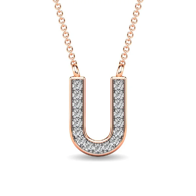 Women’s gold necklace-Diamond 1/20 Ct.Tw. Letter U Pendant in 10K Rose Gold