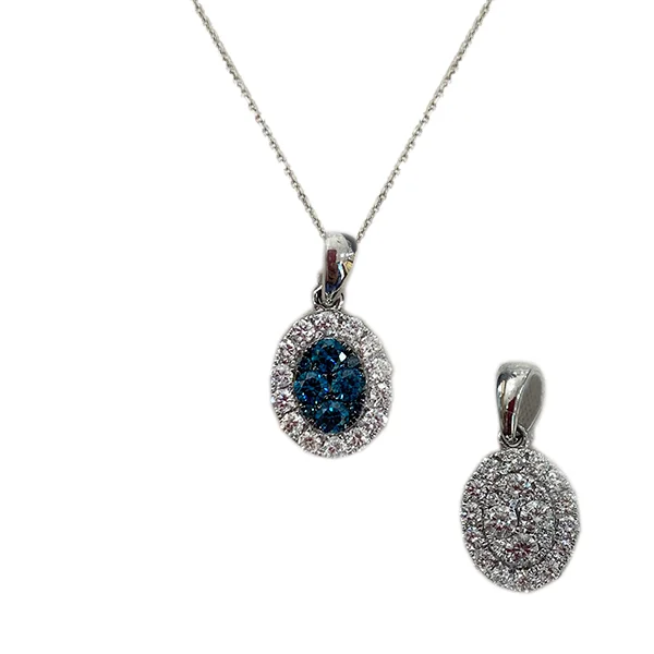 Women’s handcrafted necklace-14k White Gold Blue Diamond Pendant