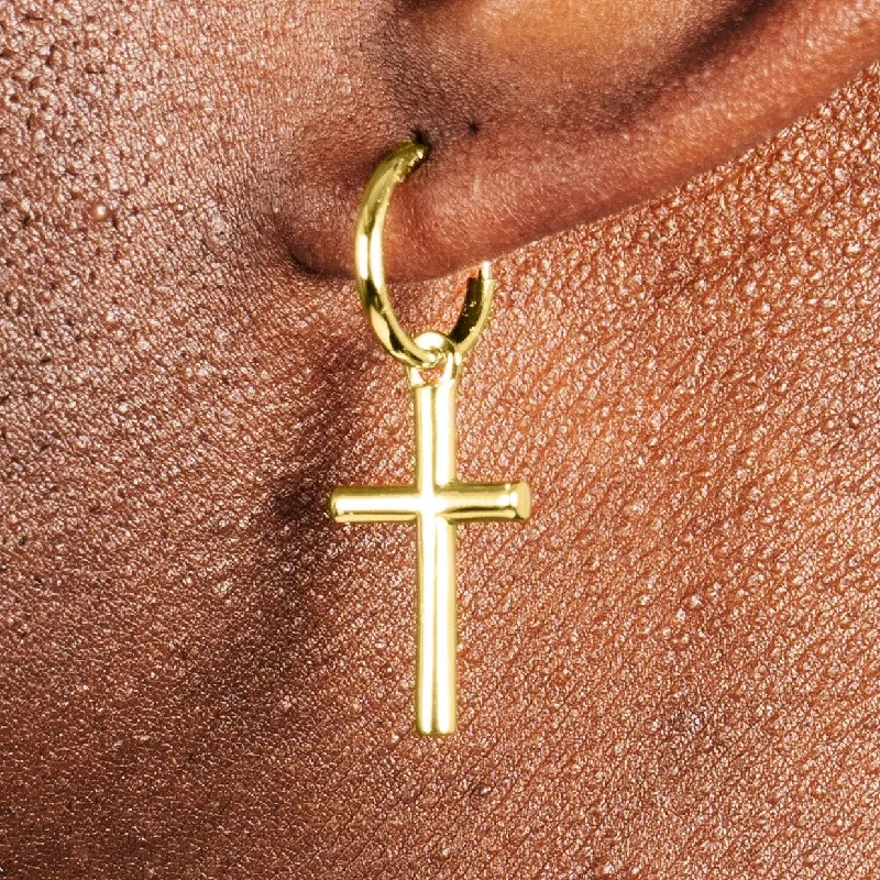 Women’s engraved earrings-Cross Earrings Gold