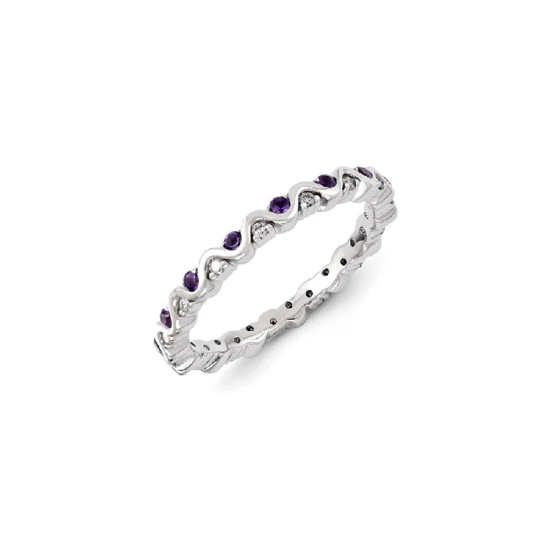 Women’s sapphire and diamond engagement ring-Sterling Silver Stackable Expressions Diamond & Amethyst Ring | QSK1084