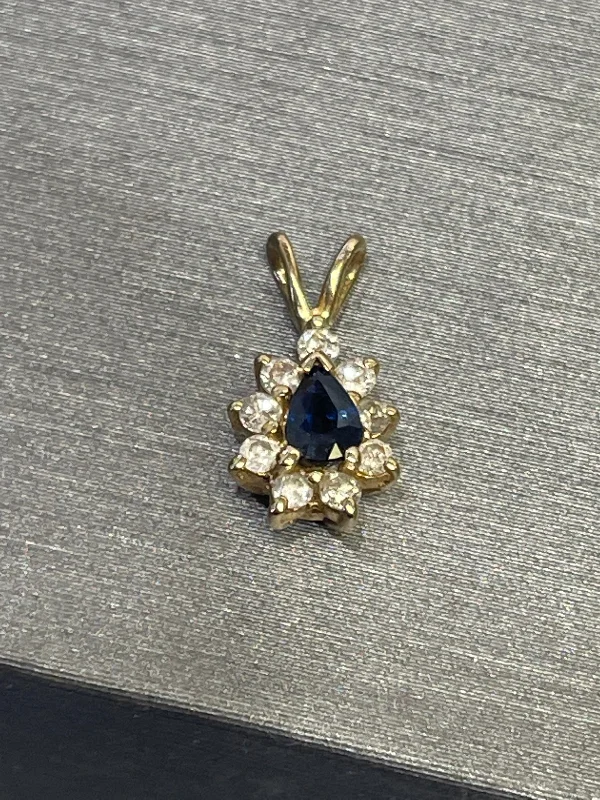 Women’s eternity necklace-14KT Solid Yellow Gold Pear Shaped Sapphire & Diamond Halo Pendant And Chain