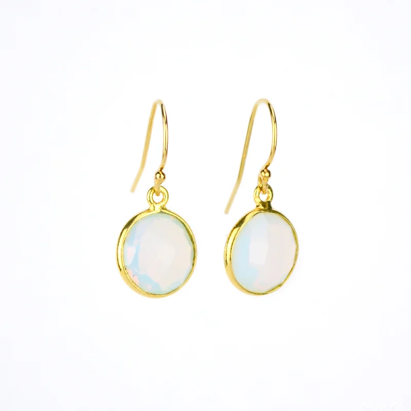 Women’s spiral earrings-Opalite bezel set Earrings  - October Birthstone