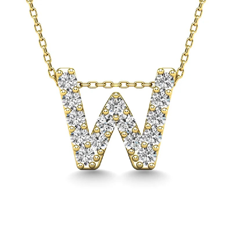 Women’s sterling silver necklace-Diamond 1/6 Ct.Tw. Letter W Pendant in 14K Yellow Gold""